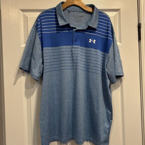 Under Armour‎ Golf Polo Shirt Mens Small Blue Stripes ThePlayoff Polo XXL - Picture 1 of 4
